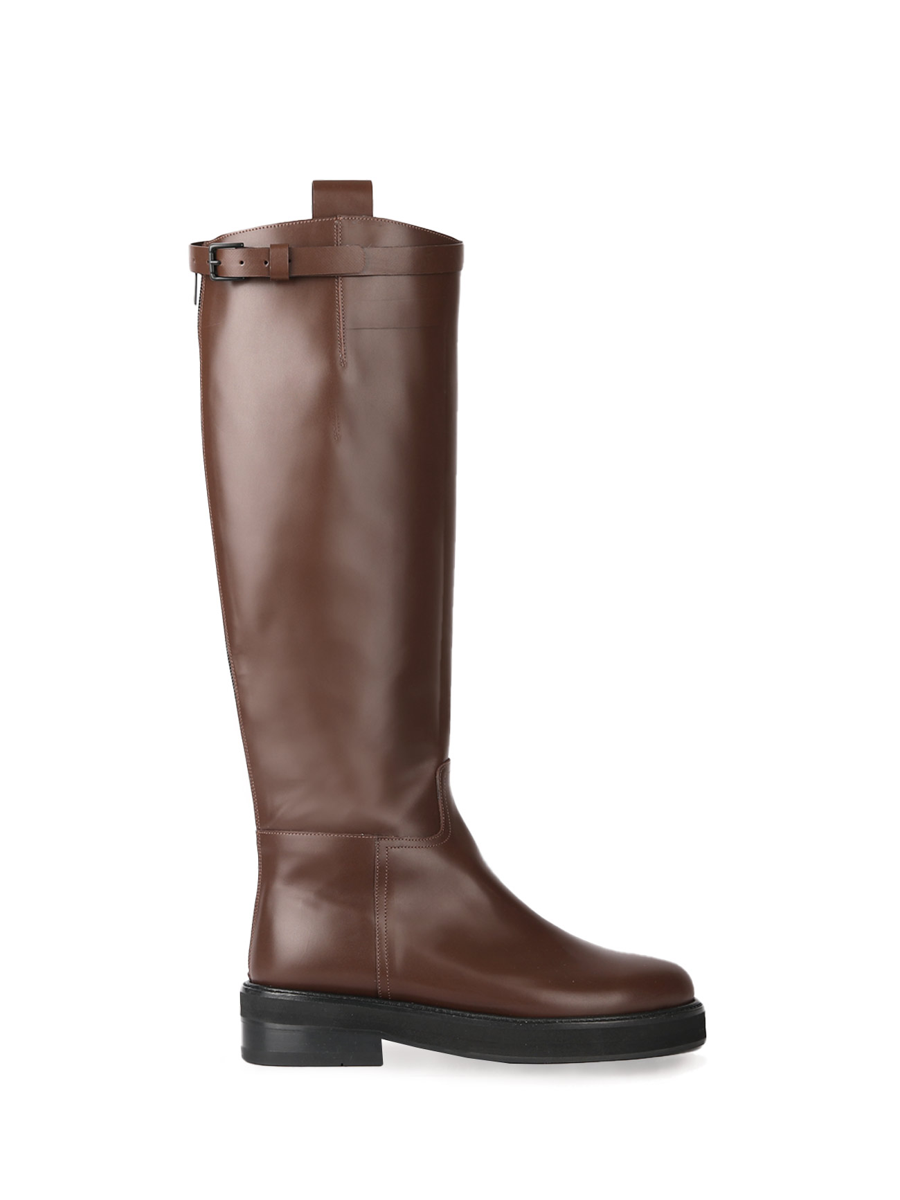 JOY BUCKLE STRAP LEATHER BOOTS - CHOCO