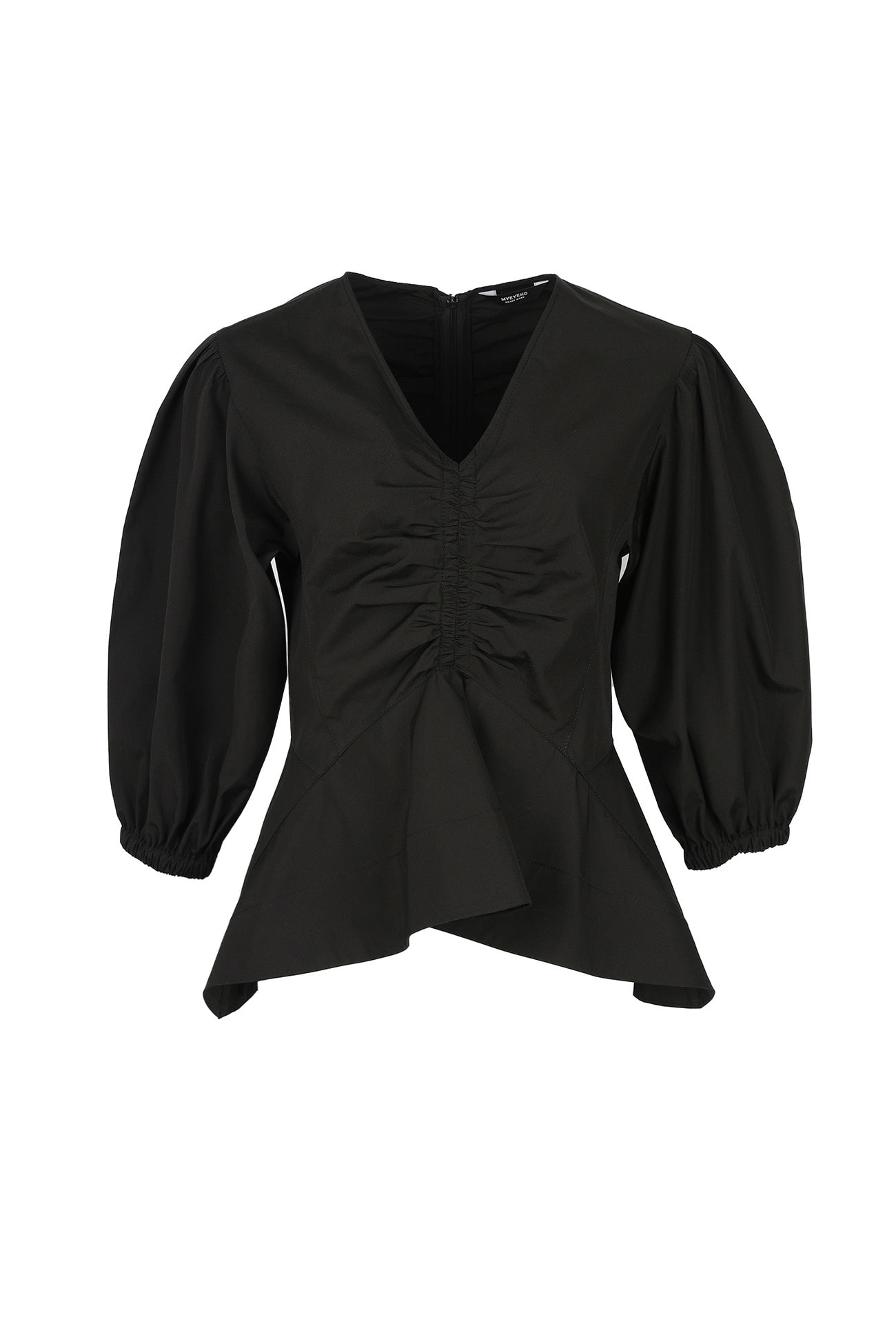 HIGH QUALITY LINE - Rose V-neck Cotton Poplin Shirt (Black)
