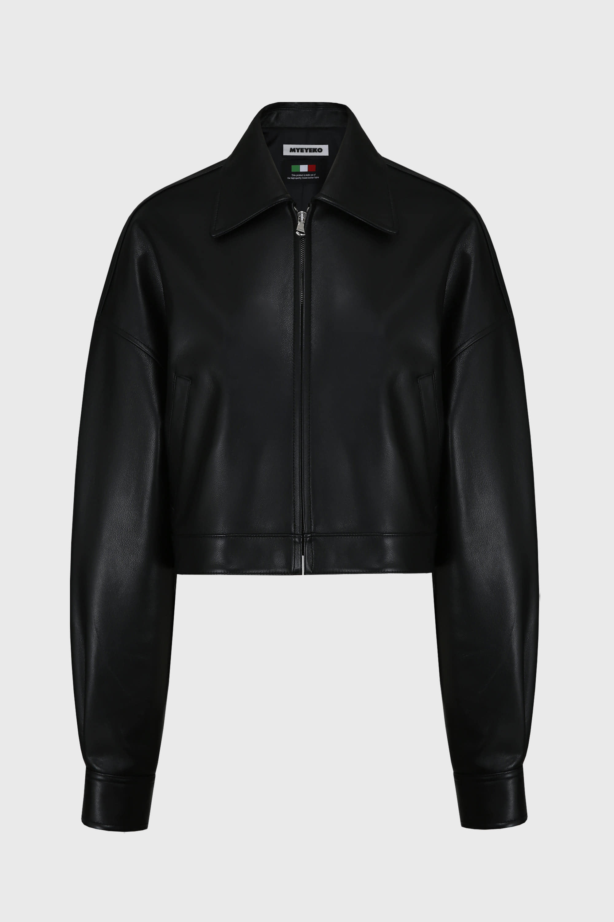 HIGH QUALITY LINE - LEATHER CROPPED JACKET (BLACK) lambskin from Italy. 