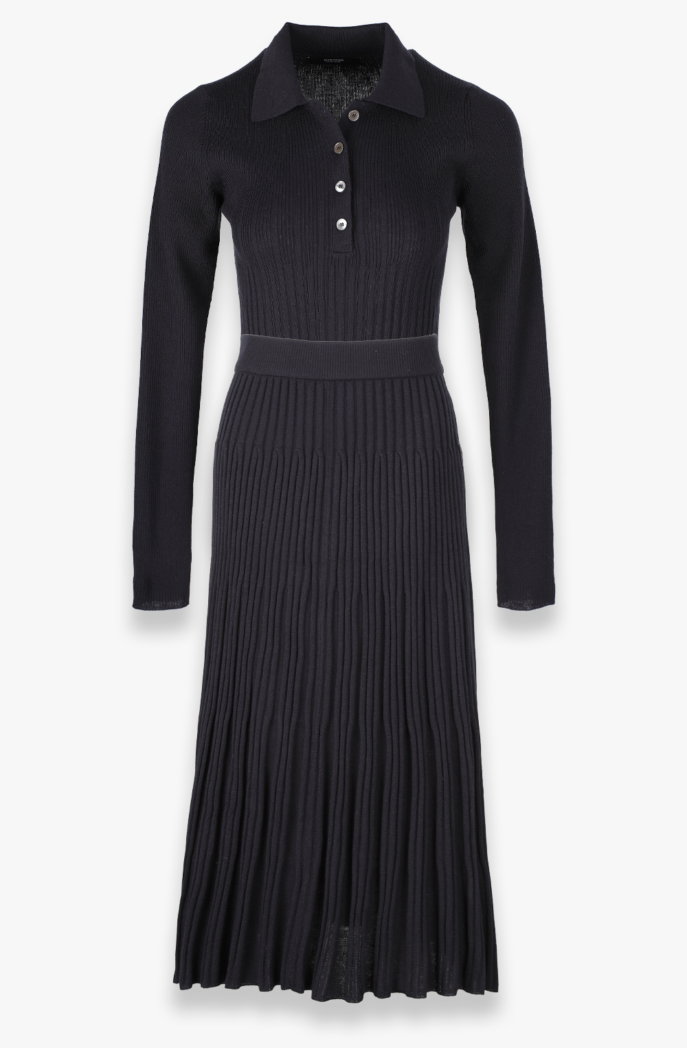 HIGH QUALITY LINE - LUXE RIBBED KNIT SHIRTS &amp; SKIRT Set (MIDNIGHT NAVY) Superfine Merino Wool 100%